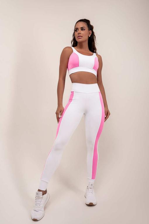 Jasmin Bra Leggings Set - White and Hot Pink